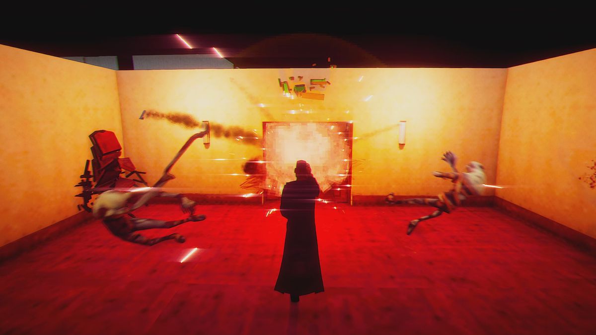 El Paso, Elsewhere - A protagonist shoots his way through a brightly lit hotel room